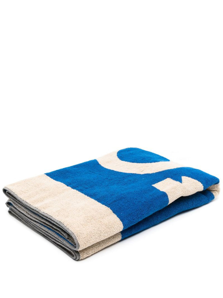 Blue and Neutral Logo-print Beach Towel