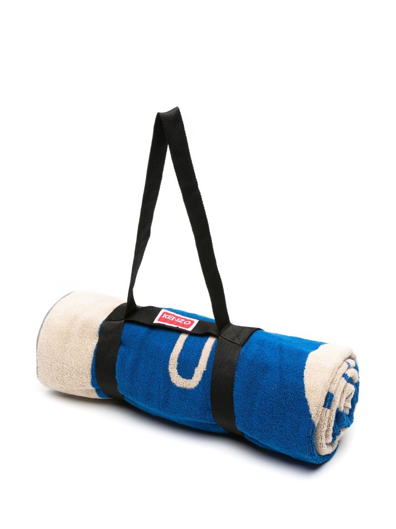 Blue and Neutral Logo-print Beach Towel