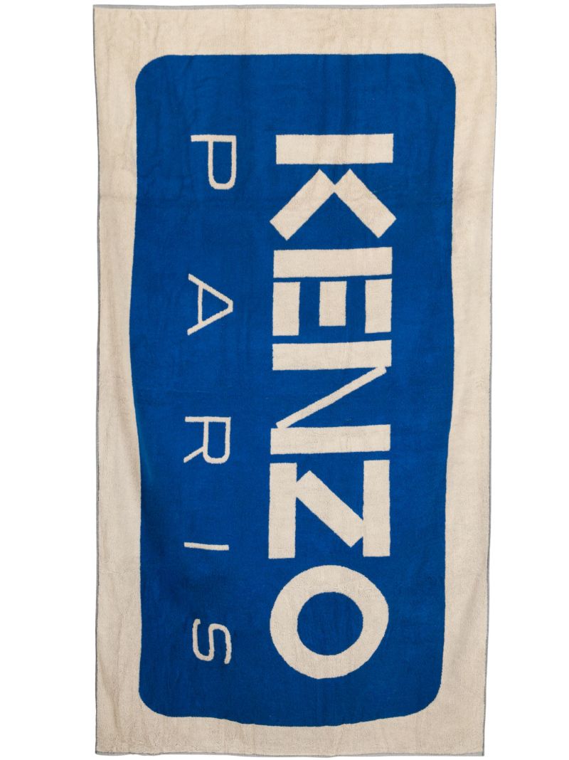 Blue and Neutral Logo-print Beach Towel