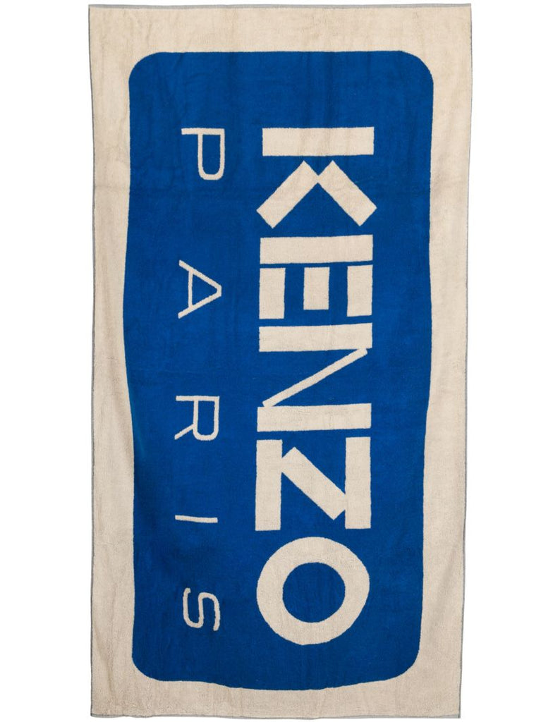 Blue and Neutral Logo-print Beach Towel