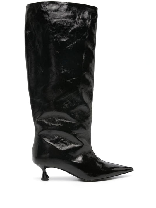 Black Faux-leather Knee-high Boots