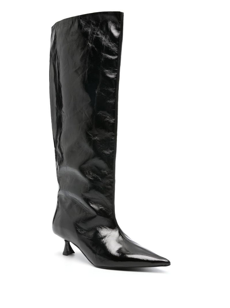 Black Faux-leather Knee-high Boots