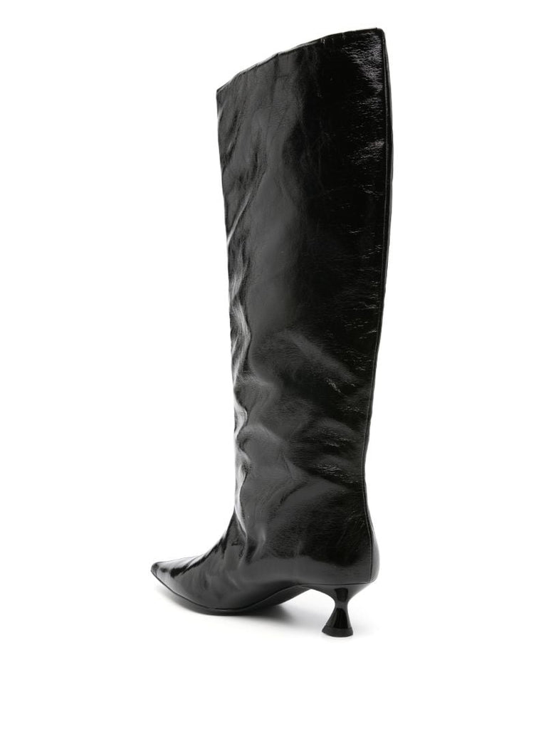 Black Faux-leather Knee-high Boots