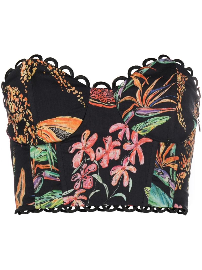 Black Vio Floral Print Bustier Top