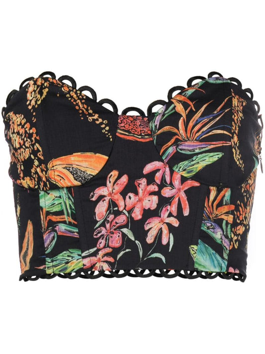 Black Vio Floral Print Bustier Top