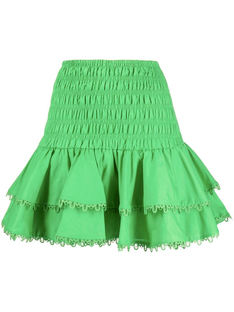 Green Gladi Tiered Cotton Mini Skirt