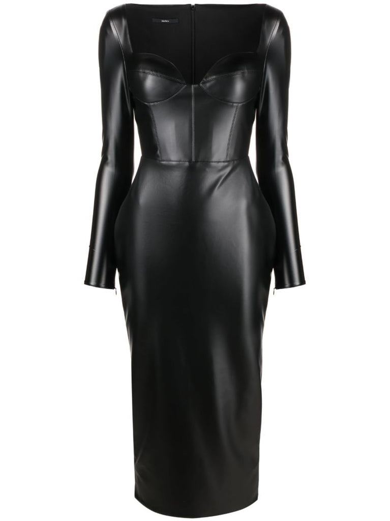 Black Blade Faux Leather Midi Dress