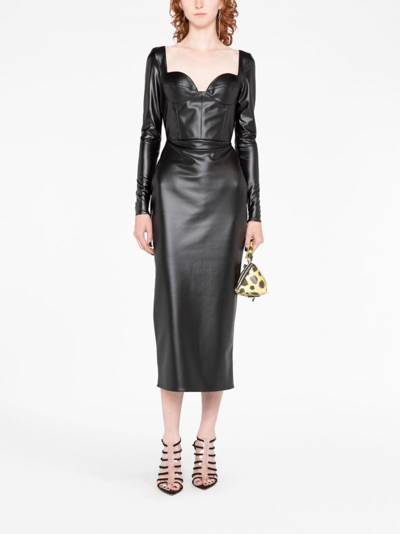 Black Blade Faux Leather Midi Dress
