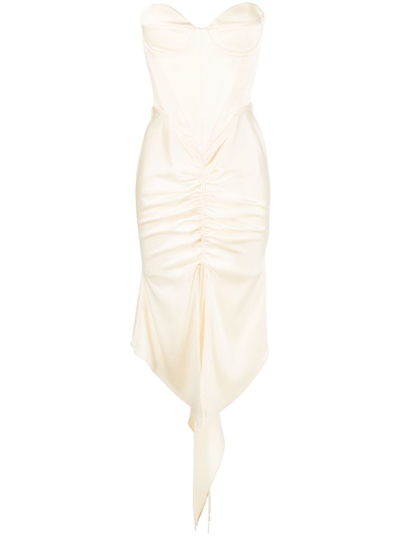 Neutral Carter Ruched Satin Crepe Midi Dress