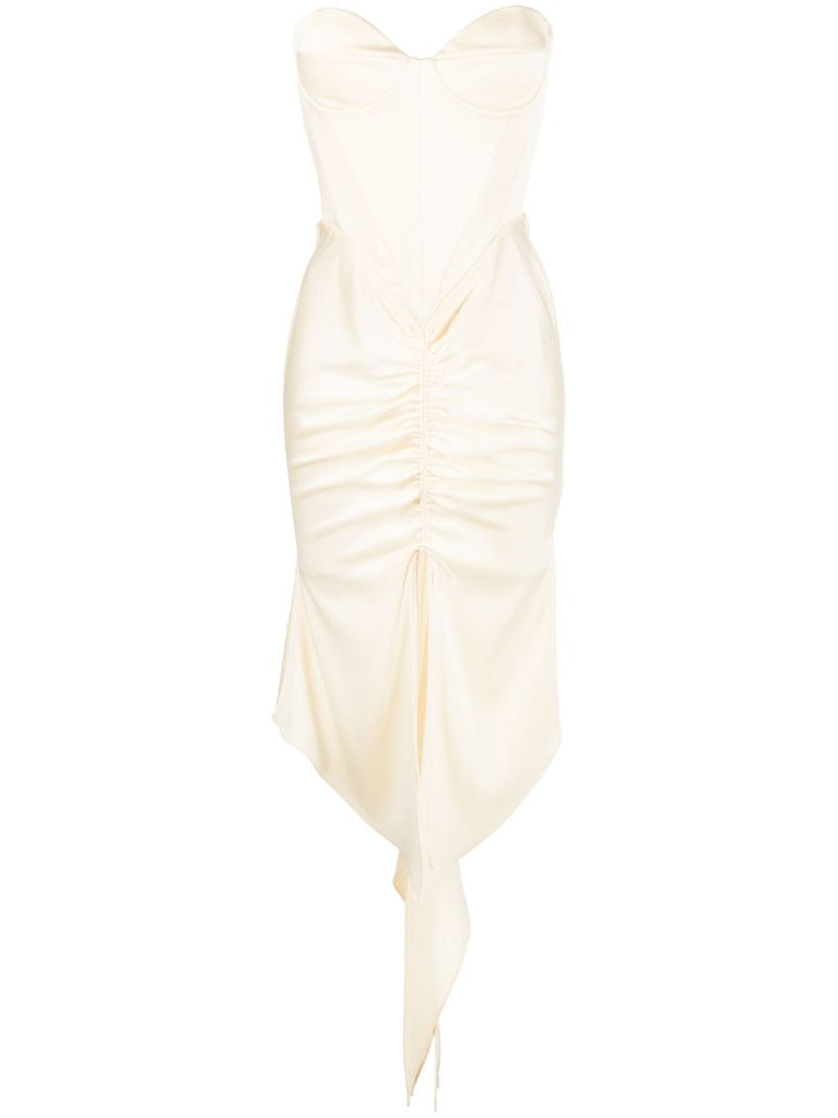 Neutral Carter Ruched Satin Crepe Midi Dress