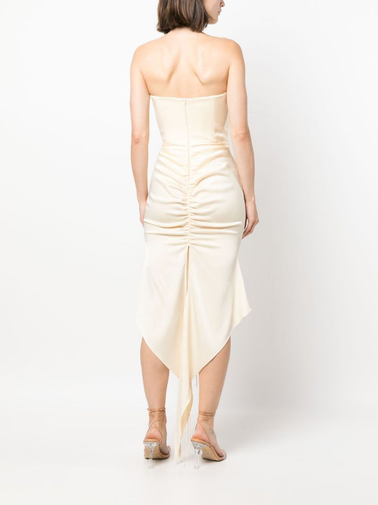 Neutral Carter Ruched Satin Crepe Midi Dress