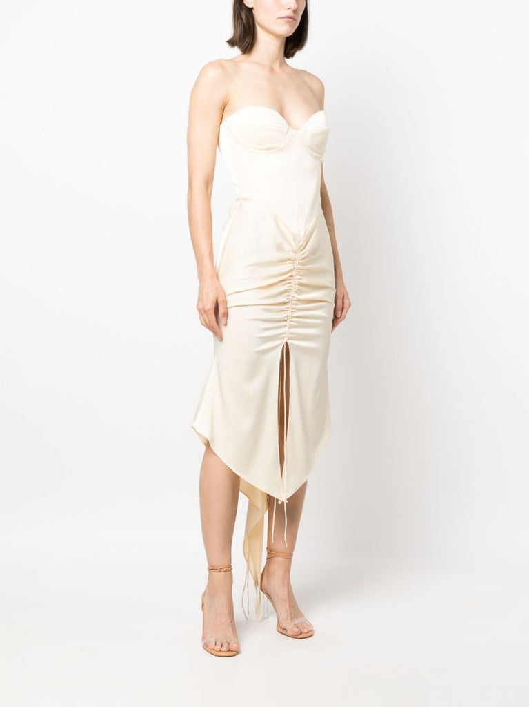 Neutral Carter Ruched Satin Crepe Midi Dress