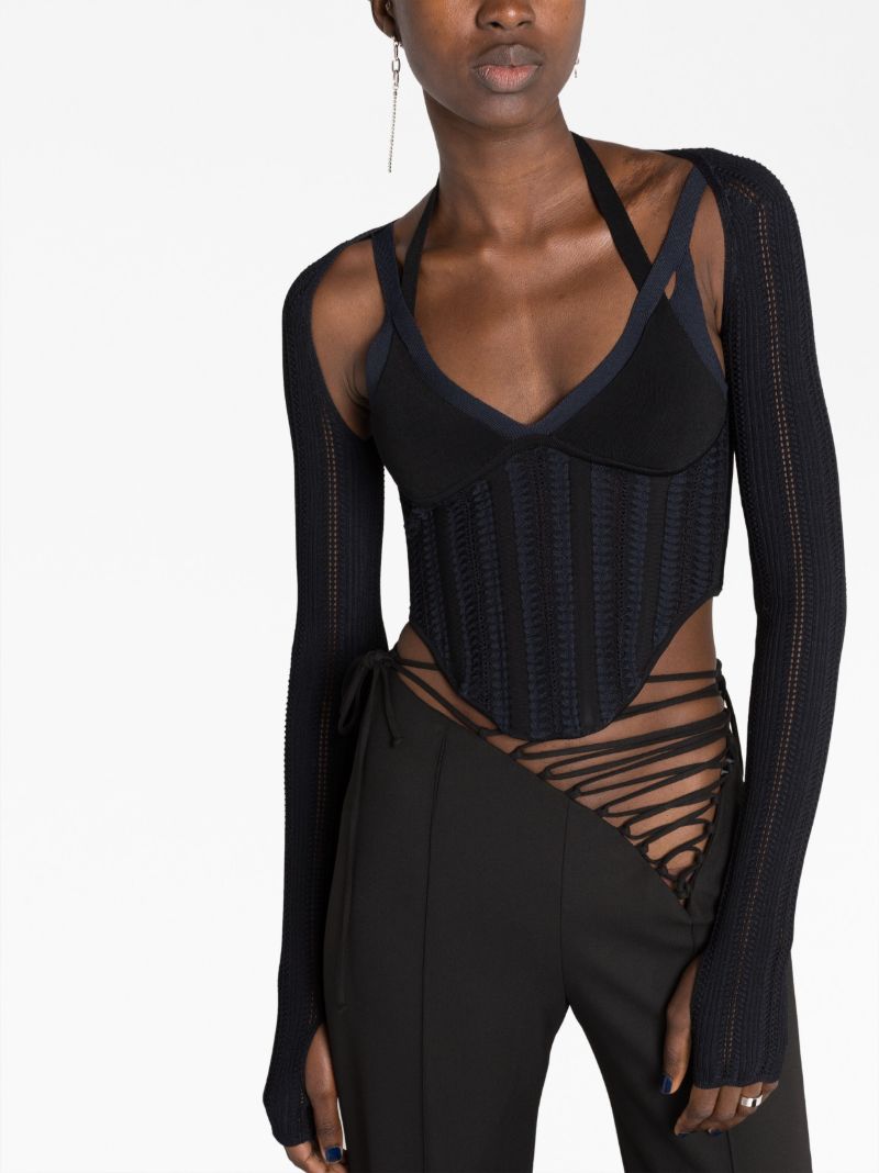 Black Column Corset Long-sleeve Top
