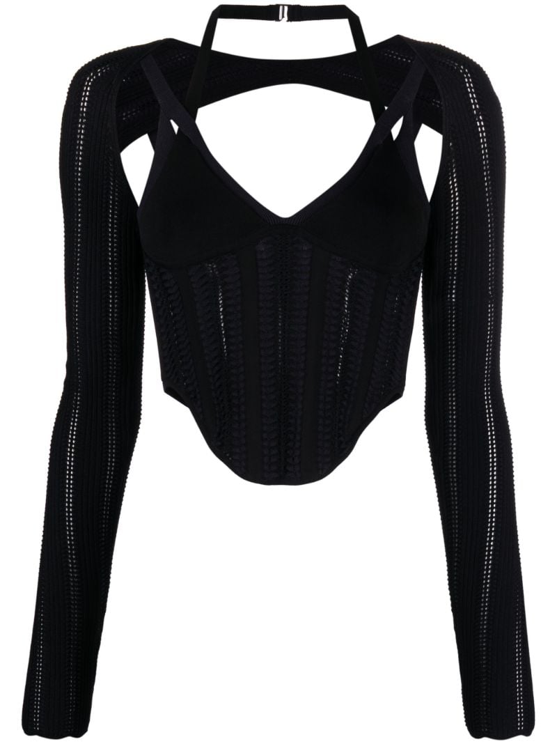 Black Column Corset Long-sleeve Top
