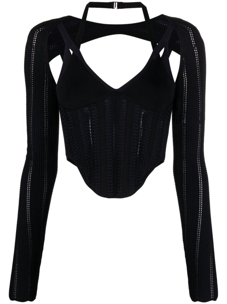 Black Column Corset Long-sleeve Top