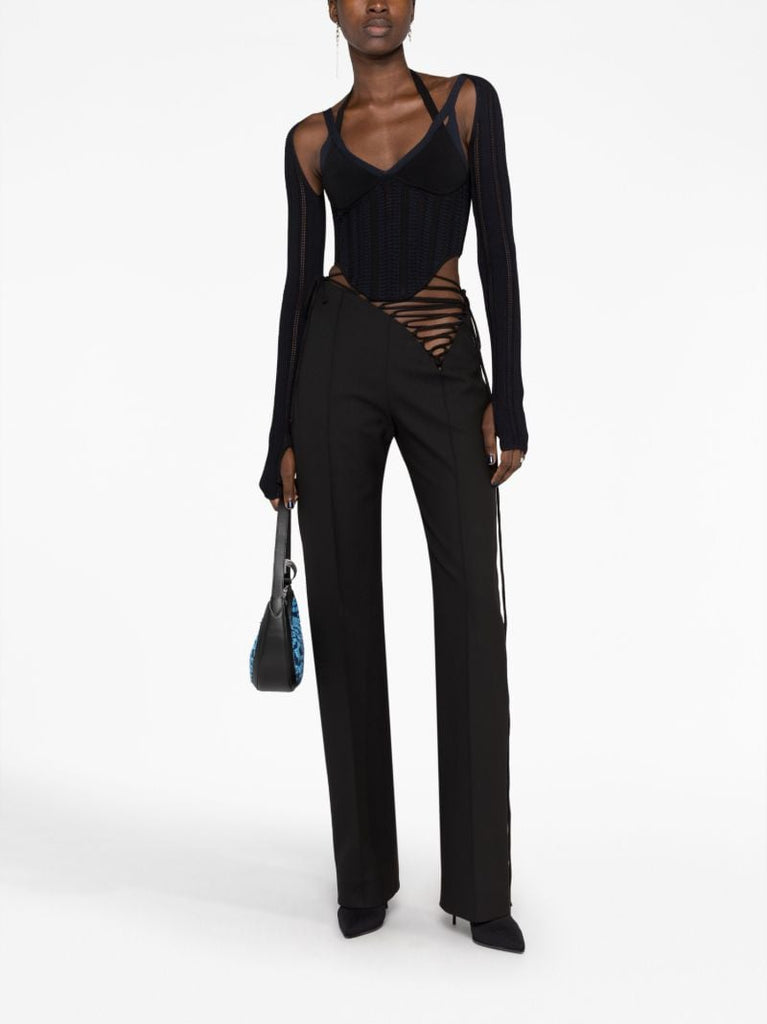 Black Column Corset Long-sleeve Top