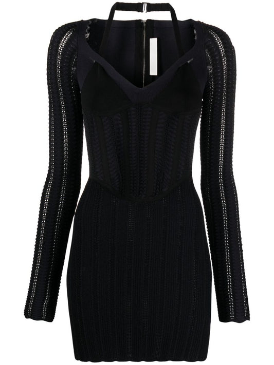Black Snakeskin Column Corset Mini Dress