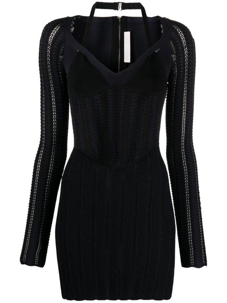 Black Snakeskin Column Corset Mini Dress