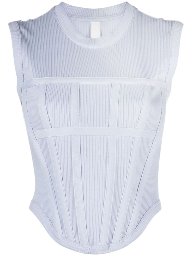 Blue Ribbed-knit Corset Top