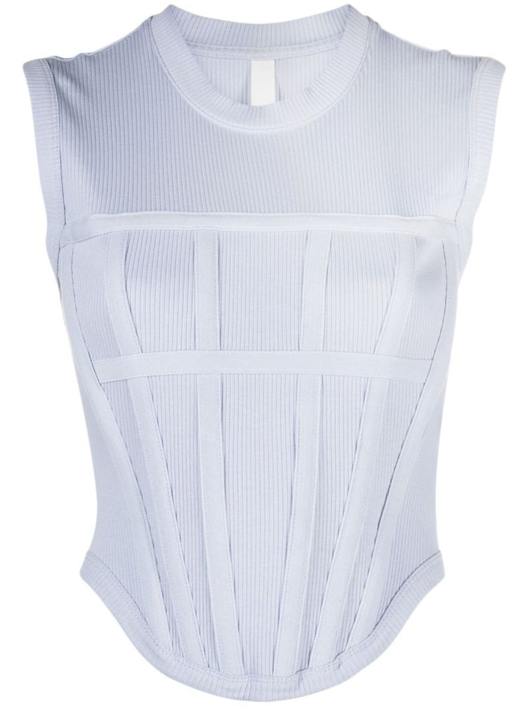 Blue Ribbed-knit Corset Top