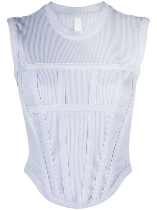 Blue Ribbed-knit Corset Top
