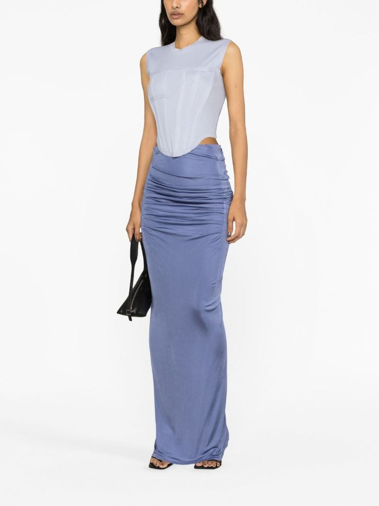 Blue Ribbed-knit Corset Top