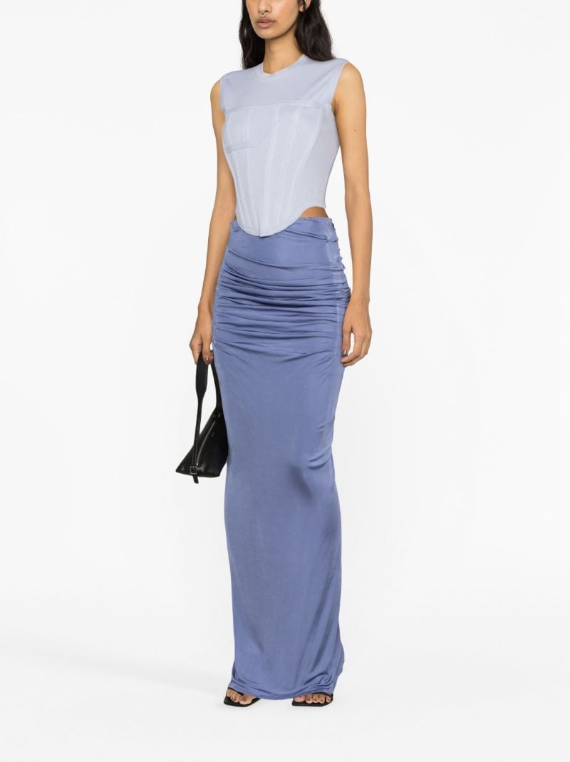 Blue Ribbed-knit Corset Top