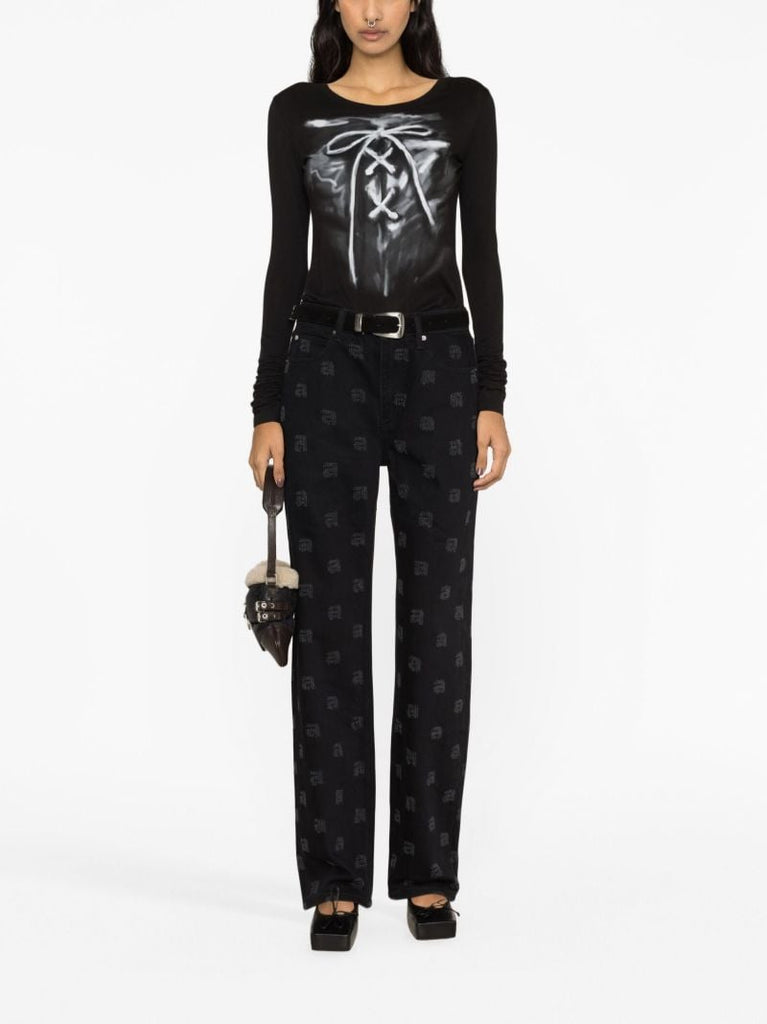 Black Neppy Straight-leg Jeans