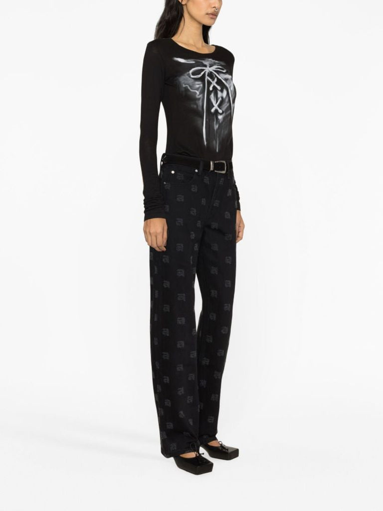 Black Neppy Straight-leg Jeans