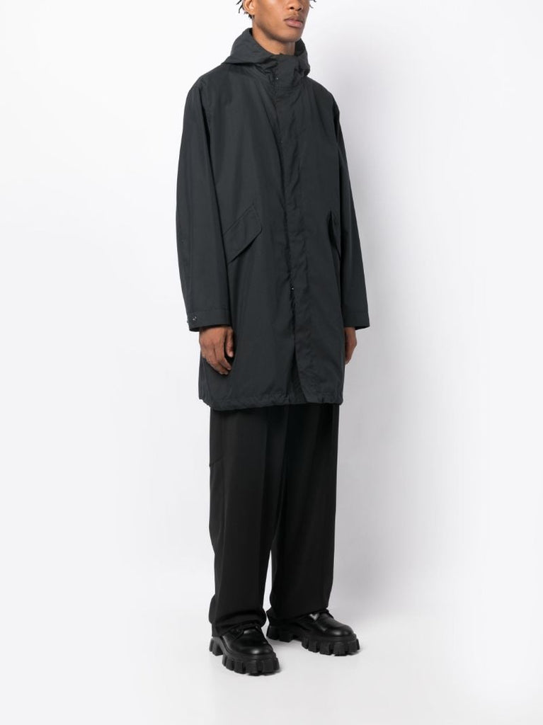 Black Logo Print Hooded Coat
