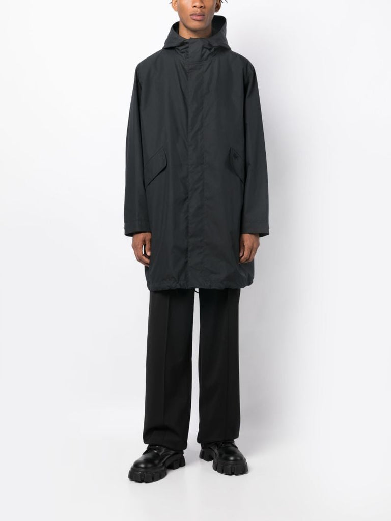 Black Logo Print Hooded Coat
