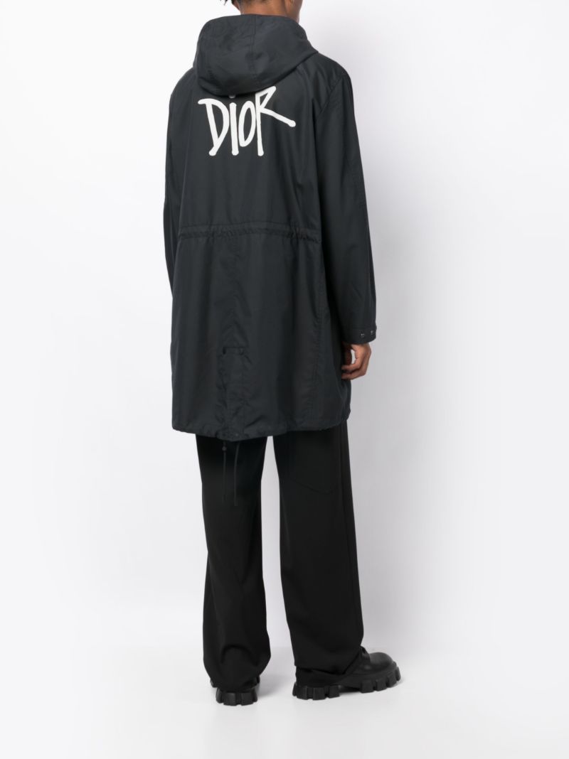 Black Logo Print Hooded Coat