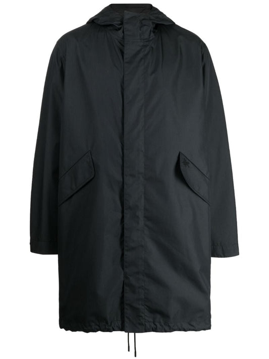 Black Logo Print Hooded Coat