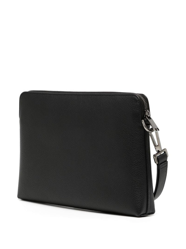 Black Logo Print Leather Pouch