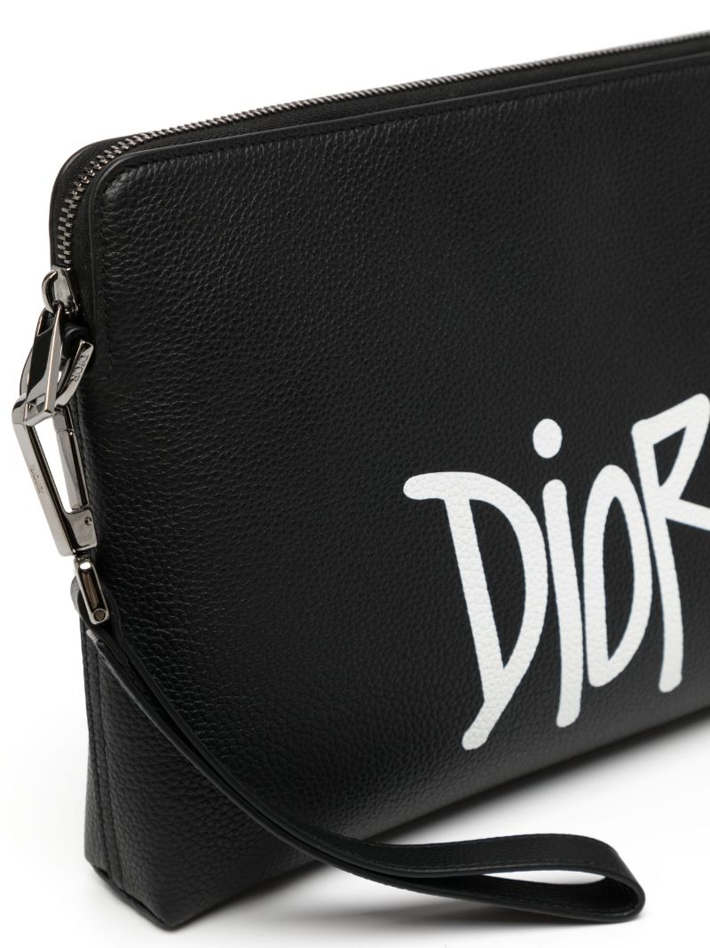 Black Logo Print Leather Pouch