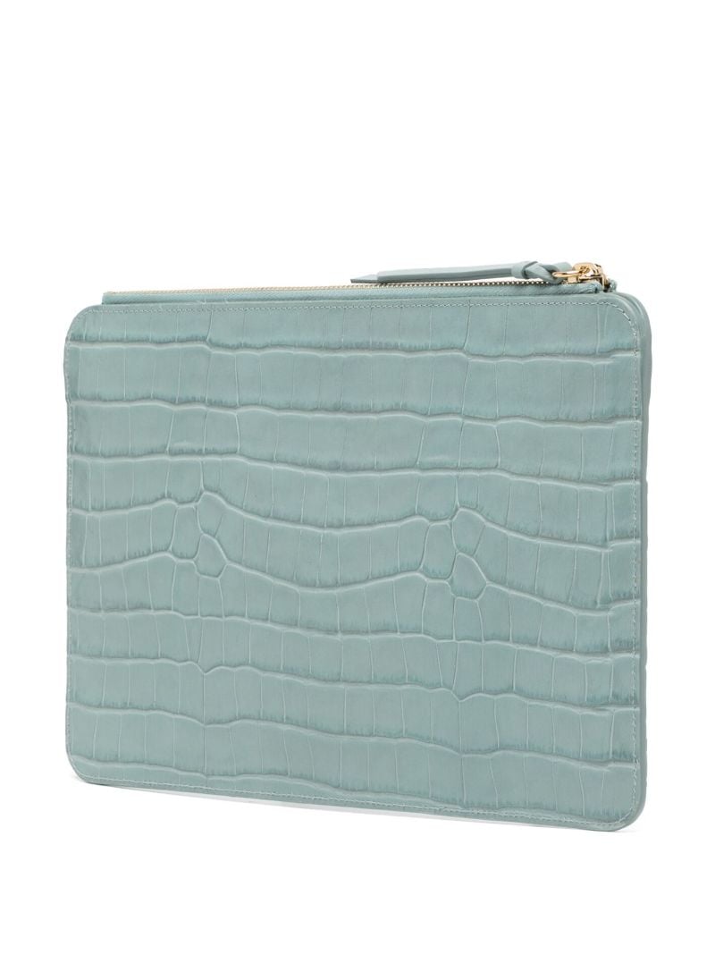 Blue Walden Crocodile-embossed Leather Pouch