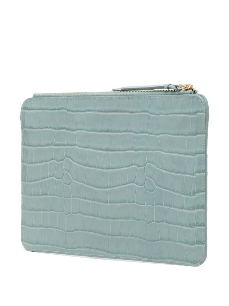 Blue Walden Crocodile-embossed Leather Pouch