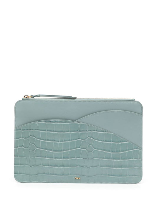 Blue Walden Crocodile-embossed Leather Pouch