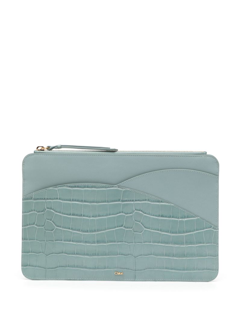 Blue Walden Crocodile-embossed Leather Pouch