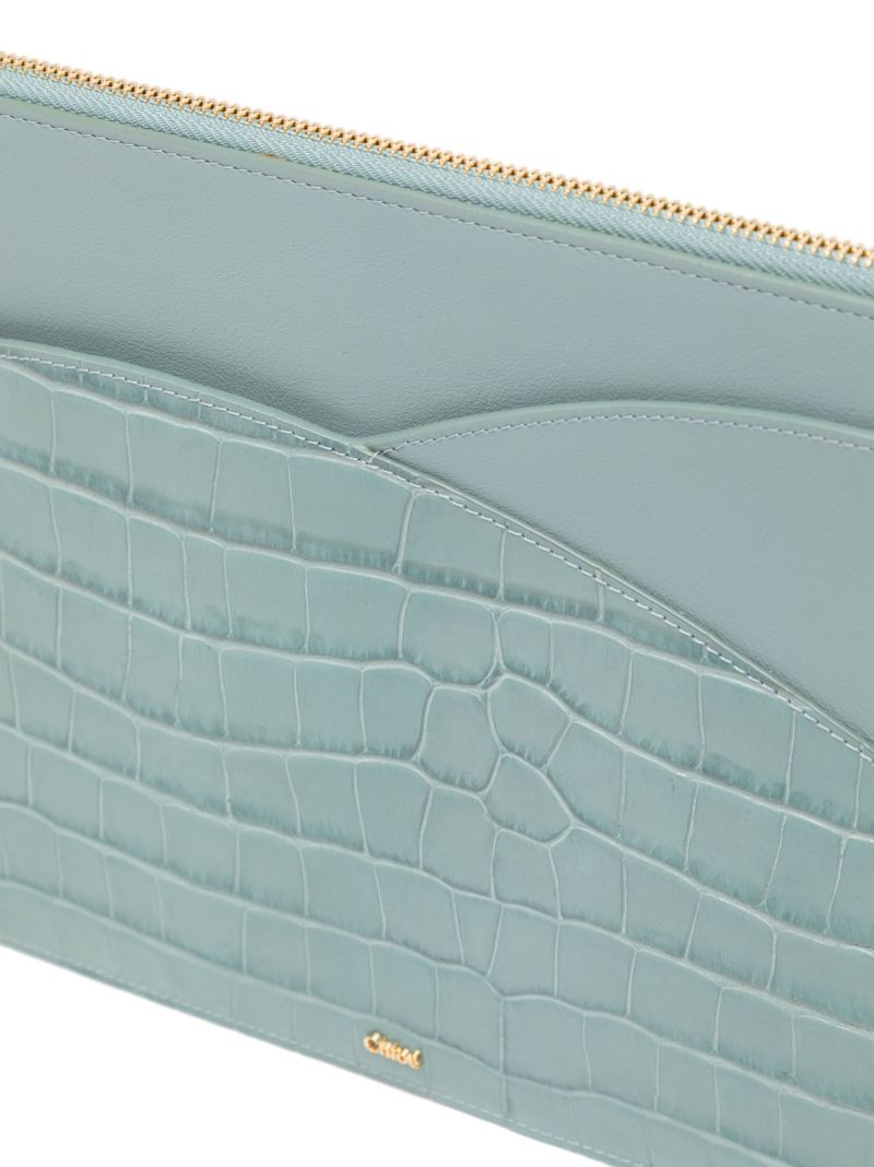 Blue Walden Crocodile-embossed Leather Pouch