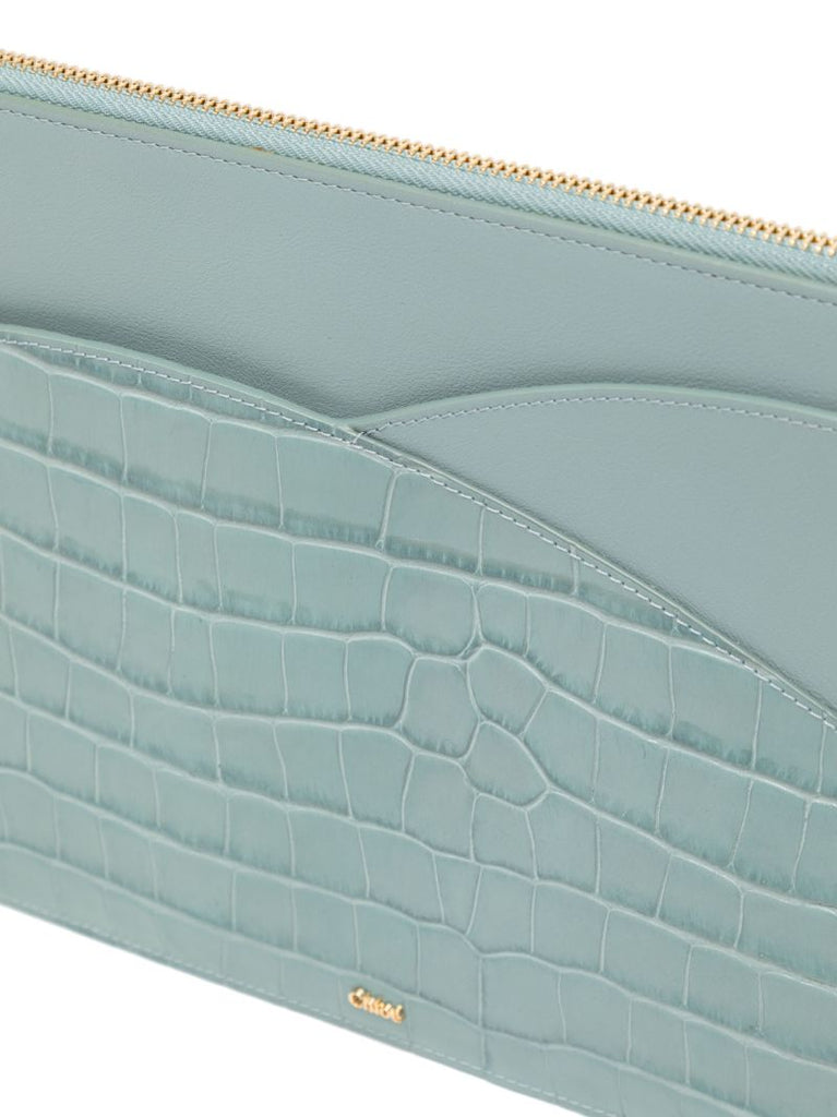Blue Walden Crocodile-embossed Leather Pouch