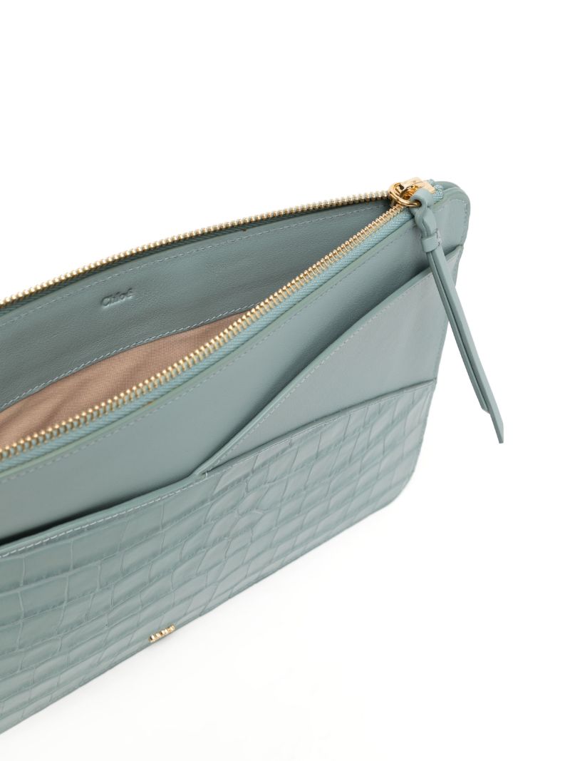 Blue Walden Crocodile-embossed Leather Pouch