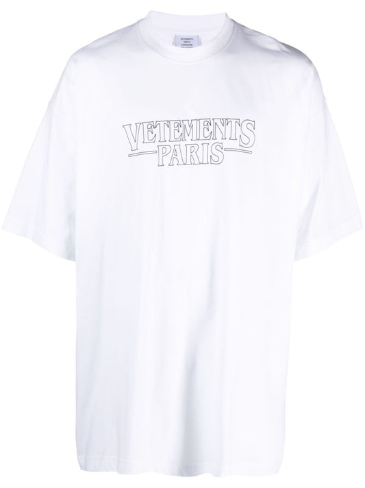 White Logo Print Cotton T-shirt