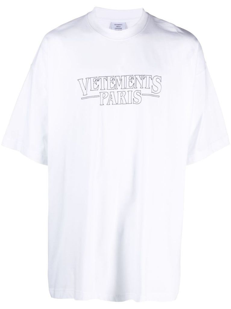 White Logo Print Cotton T-shirt