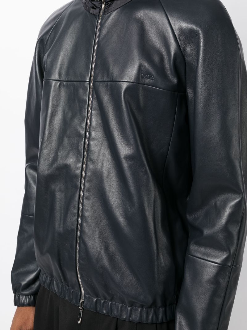 Black Zip Front Reversible Hooded Leather Jacket