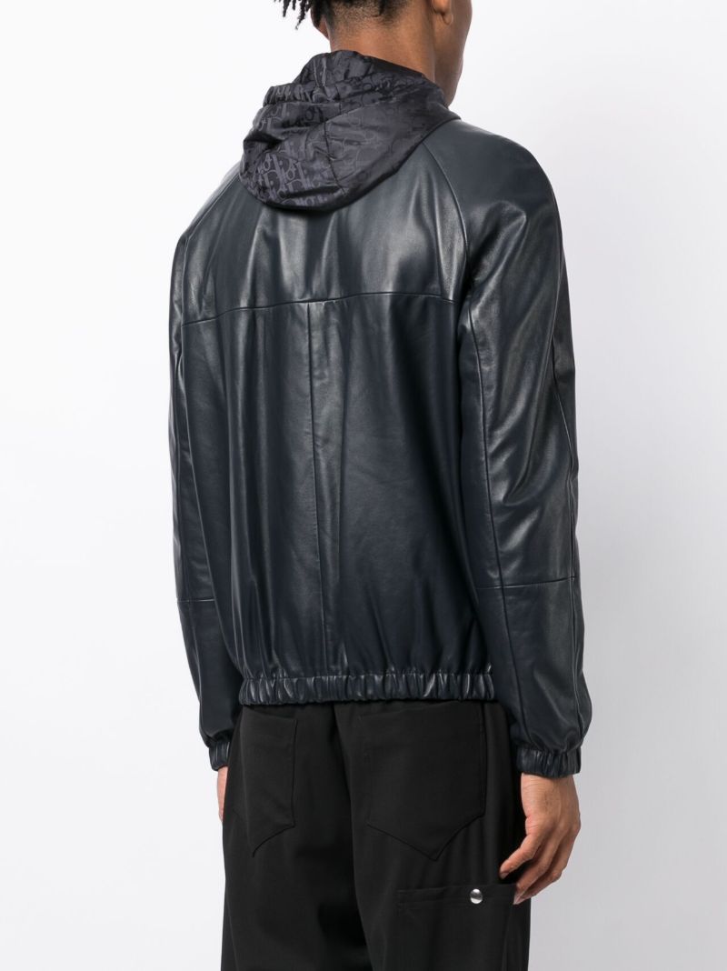 Black Zip Front Reversible Hooded Leather Jacket