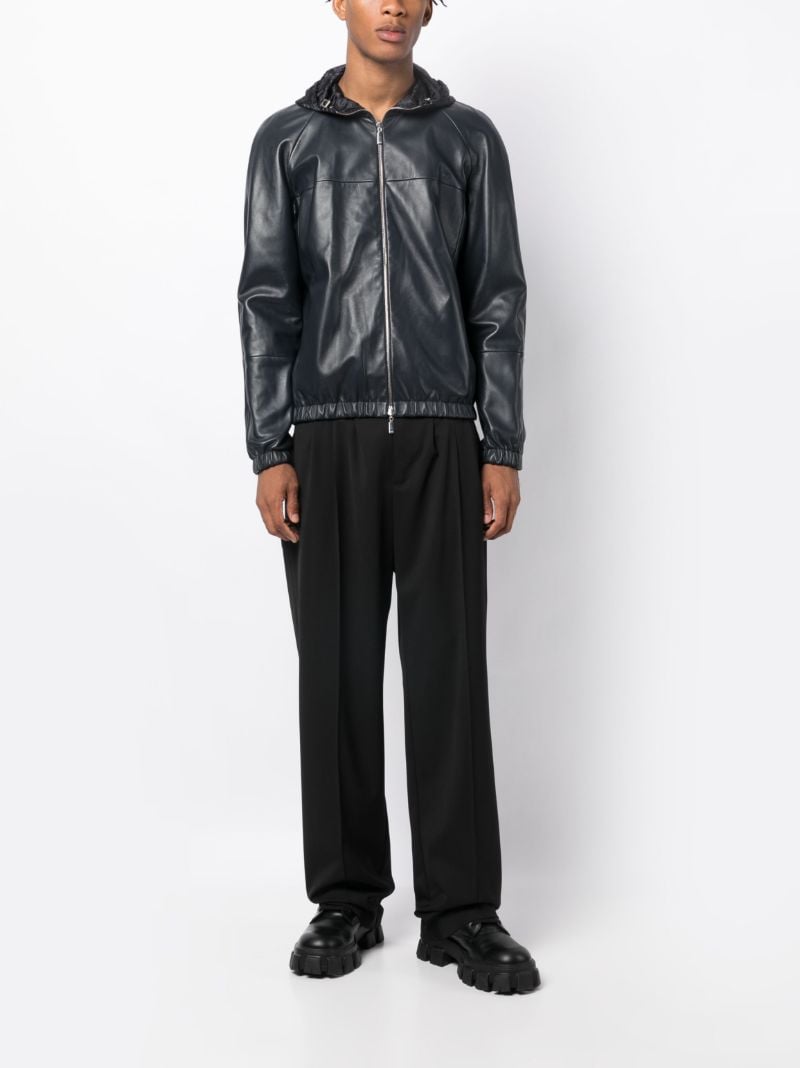 Black Zip Front Reversible Hooded Leather Jacket