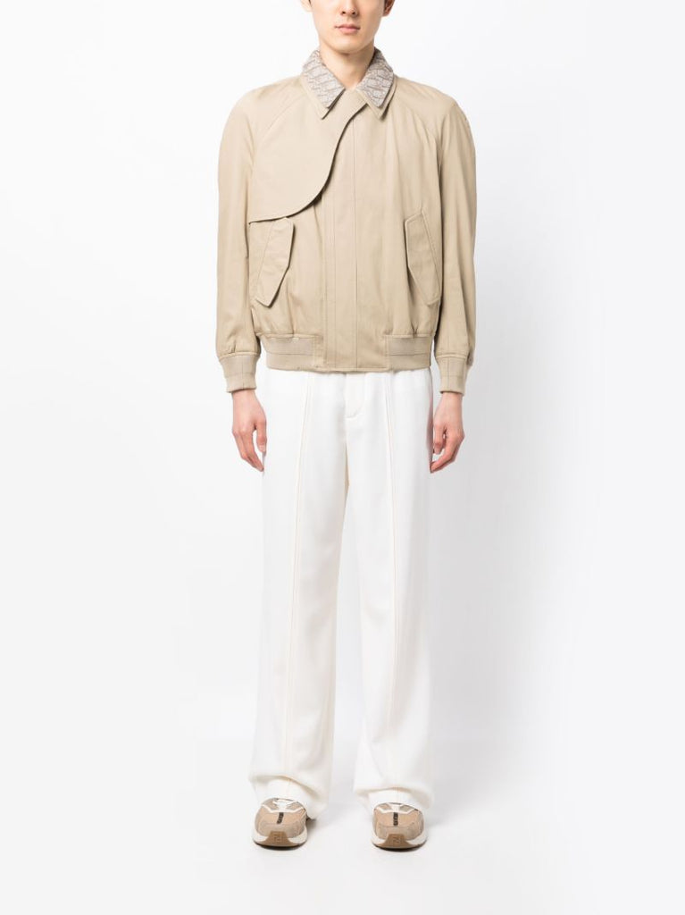 Neutral Layered Collar Bomber Jacket