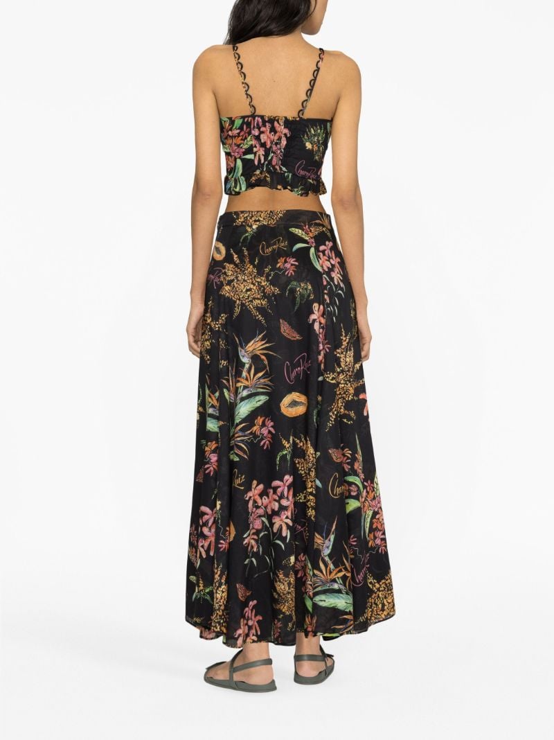Black Floral Print Cotton Maxi Skirt