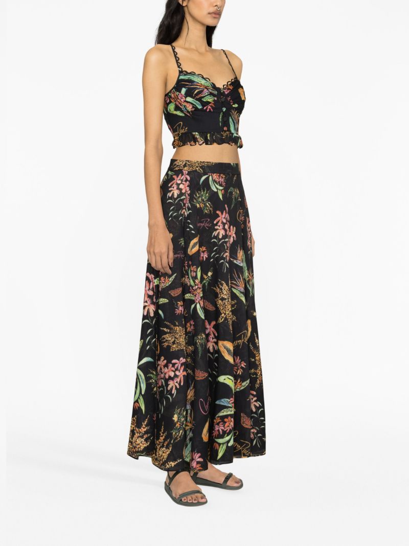 Black Floral Print Cotton Maxi Skirt